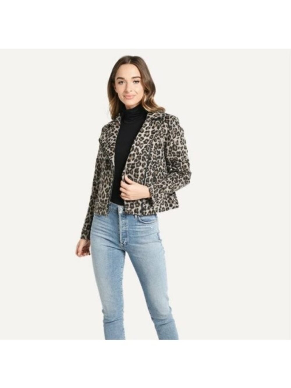 Cupcakes & Cashmere Margaux Leopard Print Collared Moto Jacket, Size S